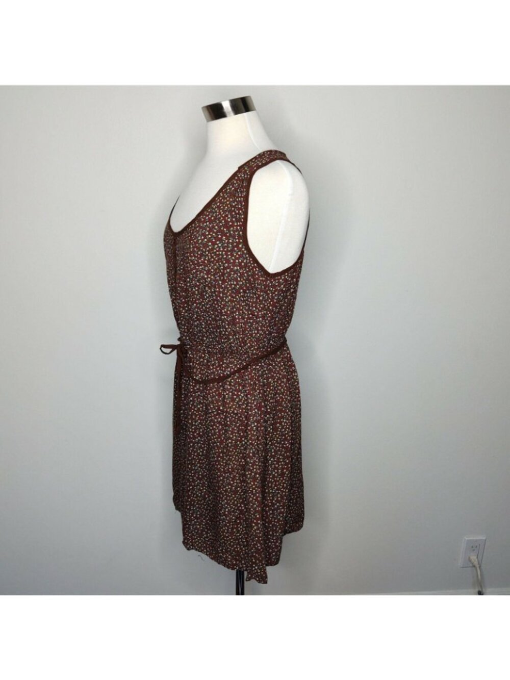 Mossimo Brown Floral Sleeveless Mini Dress L - Picture 7 of 10